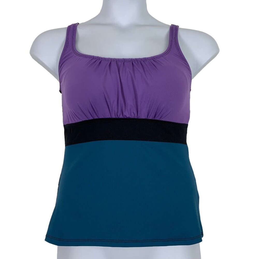 Papina Size Medium Tankini Swimsuit Top Teal Black Purple Lightweight Padding